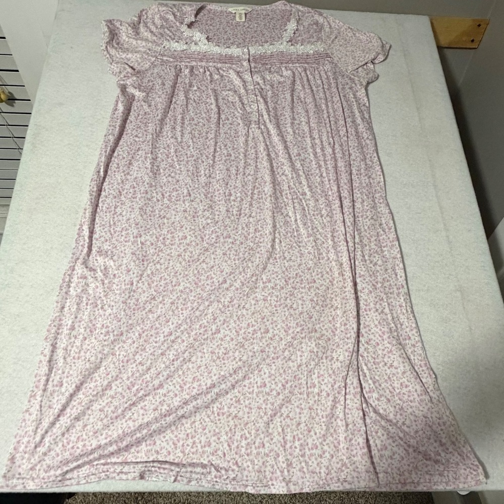 Laura Ashley Womens XL Pink Floral Lace Trim Short Sleeve Nightgown Sleep Dress